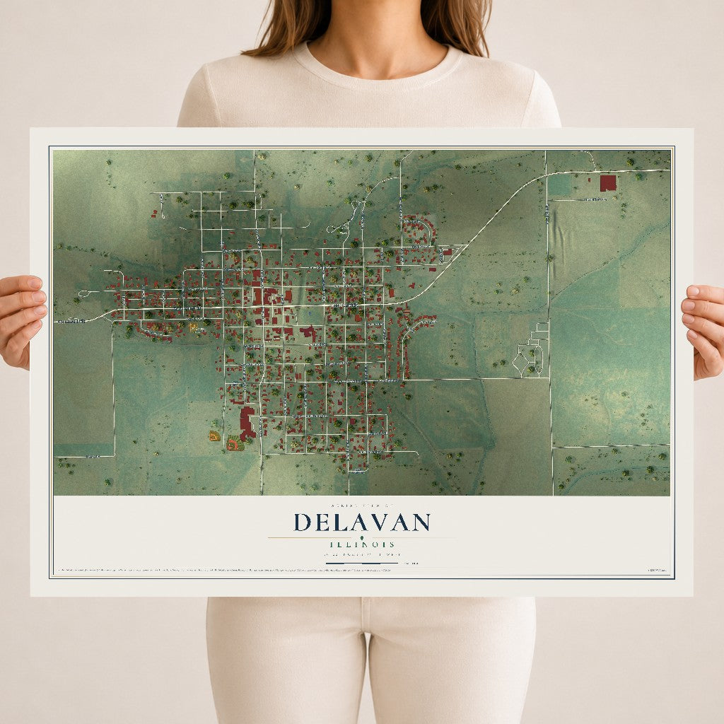 Map of Delavan, Illinois, 18 x 24 inch unframed archival matte print
