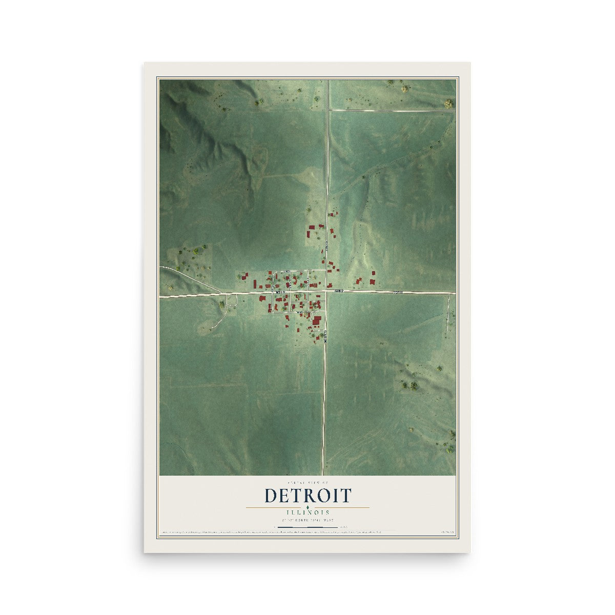 Map of Detroit, Illinois, 12 x 18 inch unframed archival matte print
