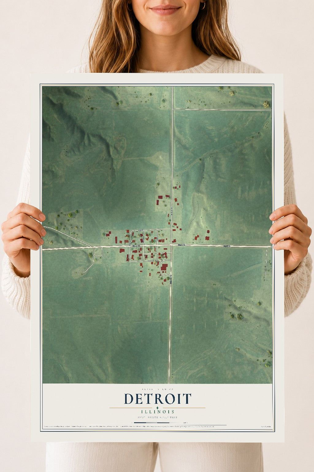 Map of Detroit, Illinois, 18 x 24 inch unframed archival matte print