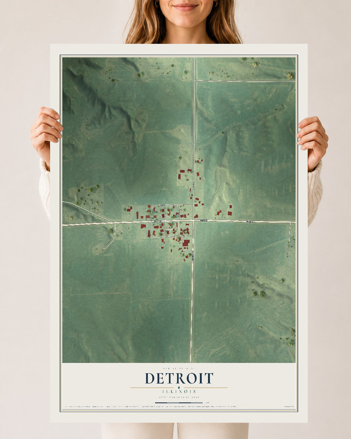 Map of Detroit, Illinois, 24 x 36 inch unframed archival matte print