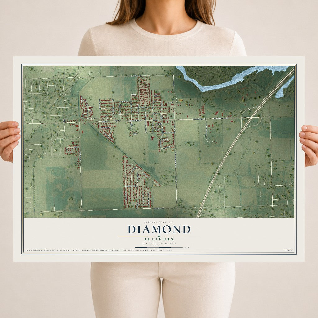 Map of Diamond, Illinois, 18 x 24 inch unframed archival matte print