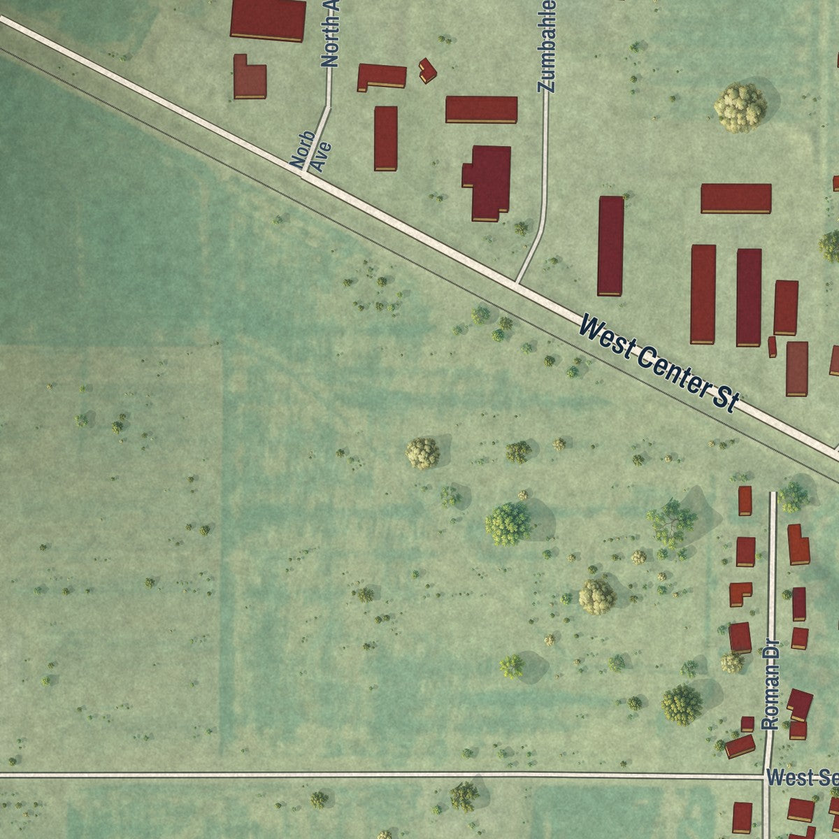 Second close-up of the map of Dieterich, Illinois print showing more streets and buildings