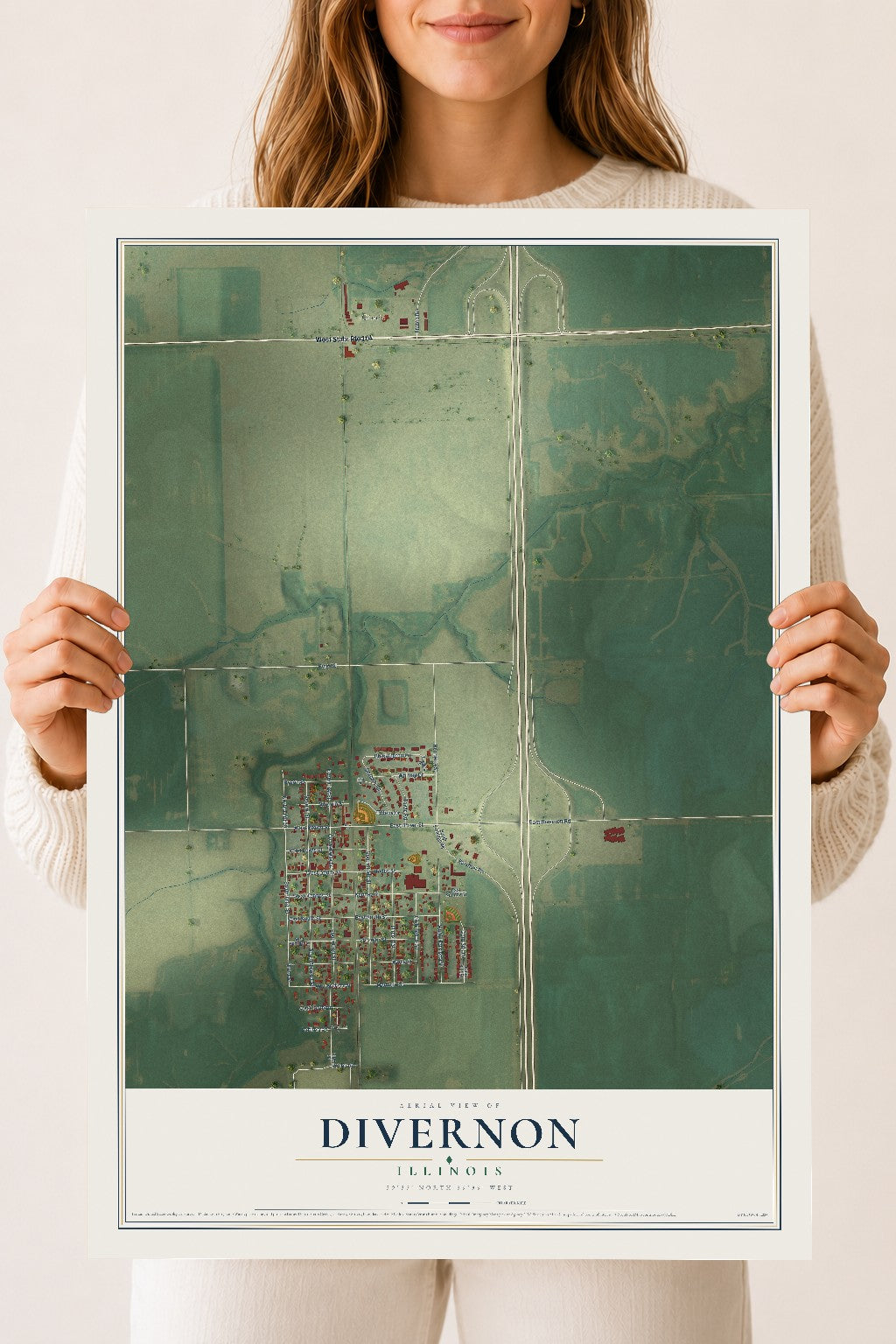 Map of Divernon, Illinois, 18 x 24 inch unframed archival matte print