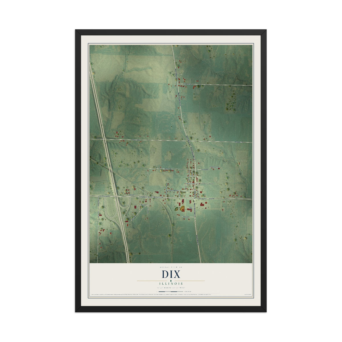 Map of Dix, Illinois, 12 x 18 inch print in a black wood frame