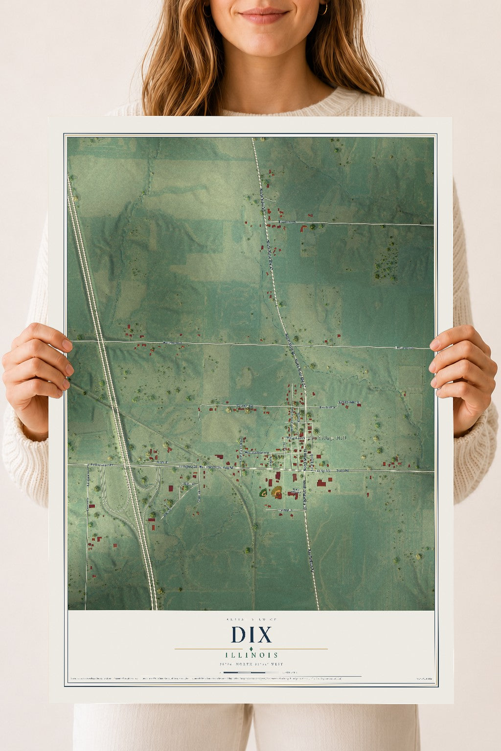 Map of Dix, Illinois, 18 x 24 inch unframed archival matte print