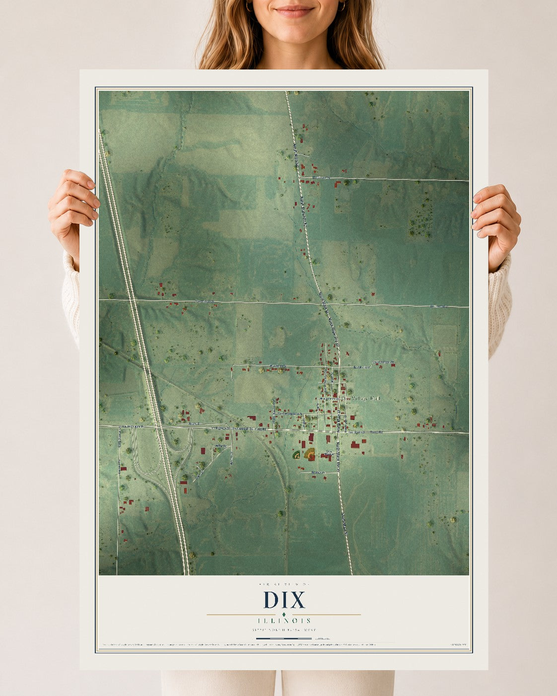 Map of Dix, Illinois, 24 x 36 inch unframed archival matte print