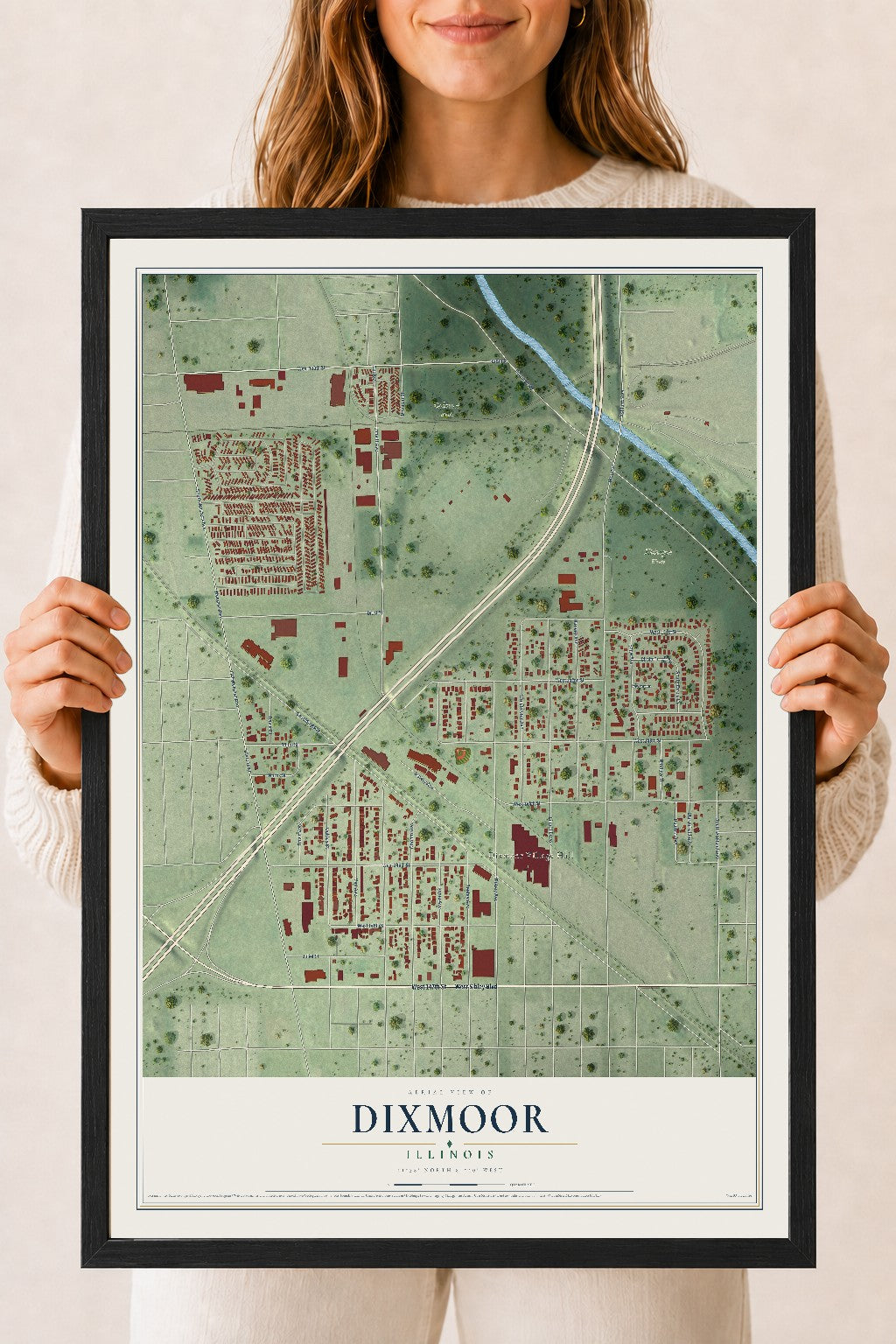 Map of Dixmoor, Illinois, 18 x 24 inch print in a black wood frame