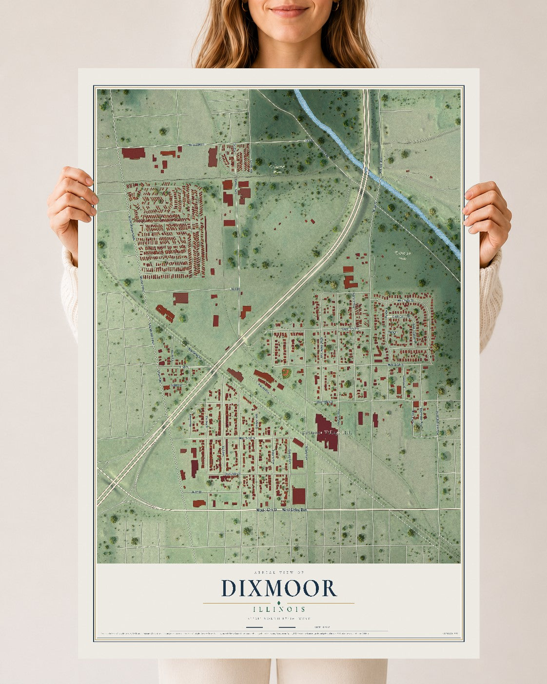 Map of Dixmoor, Illinois, 24 x 36 inch unframed archival matte print