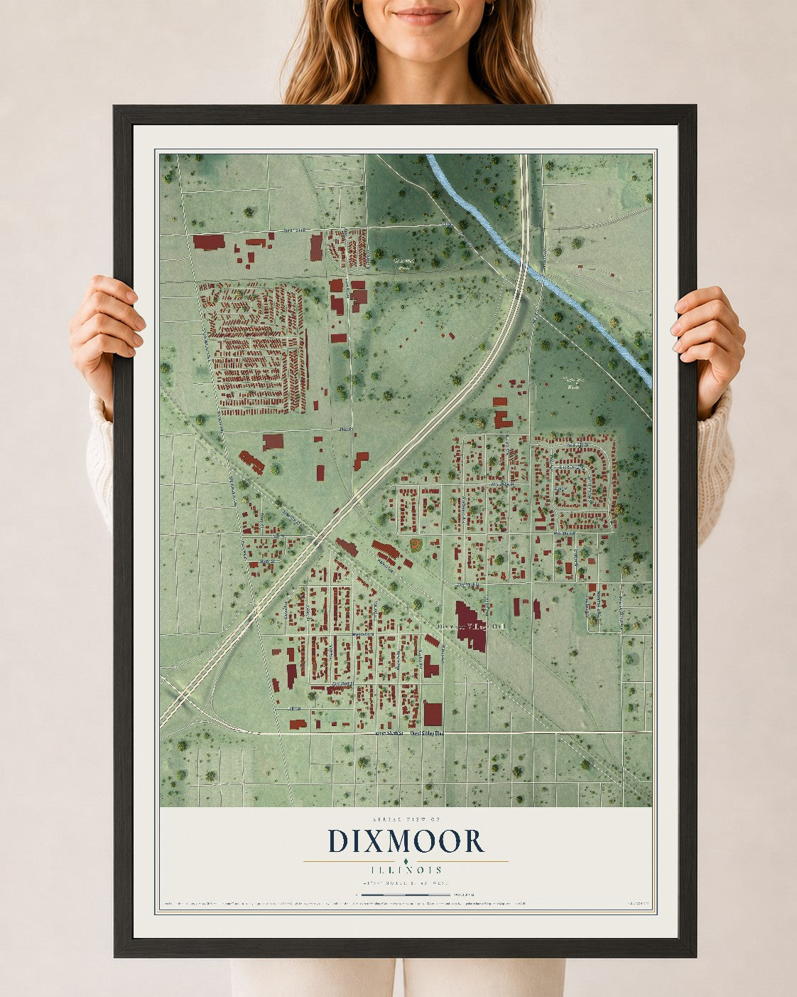Map of Dixmoor, Illinois, 24 x 36 inch print in a black wood frame