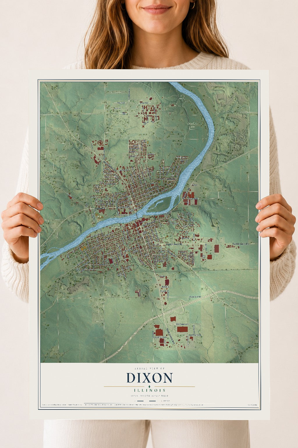 Map of Dixon, Illinois, 18 x 24 inch unframed archival matte print