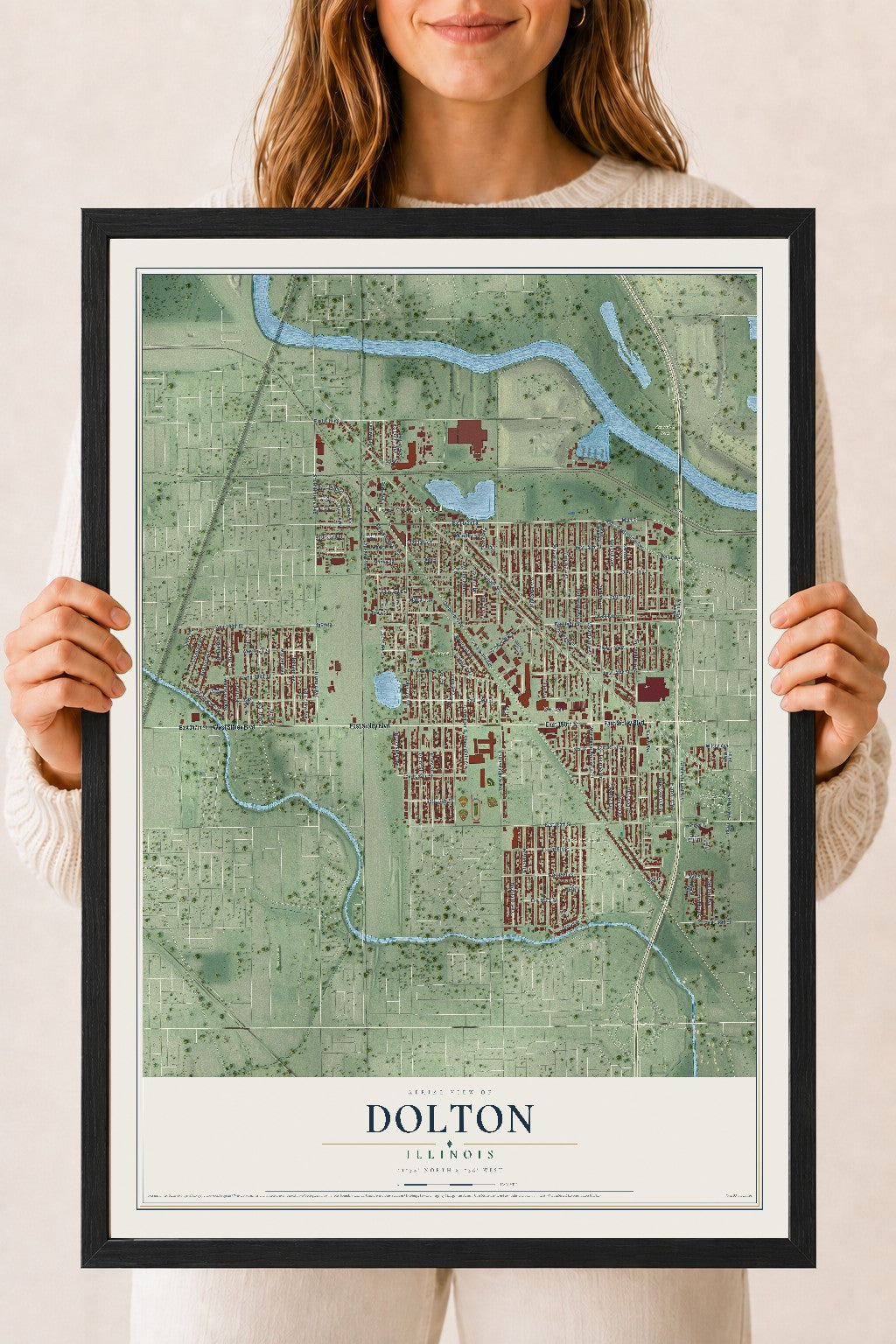 Map of Dolton, Illinois, 18 x 24 inch print in a black wood frame