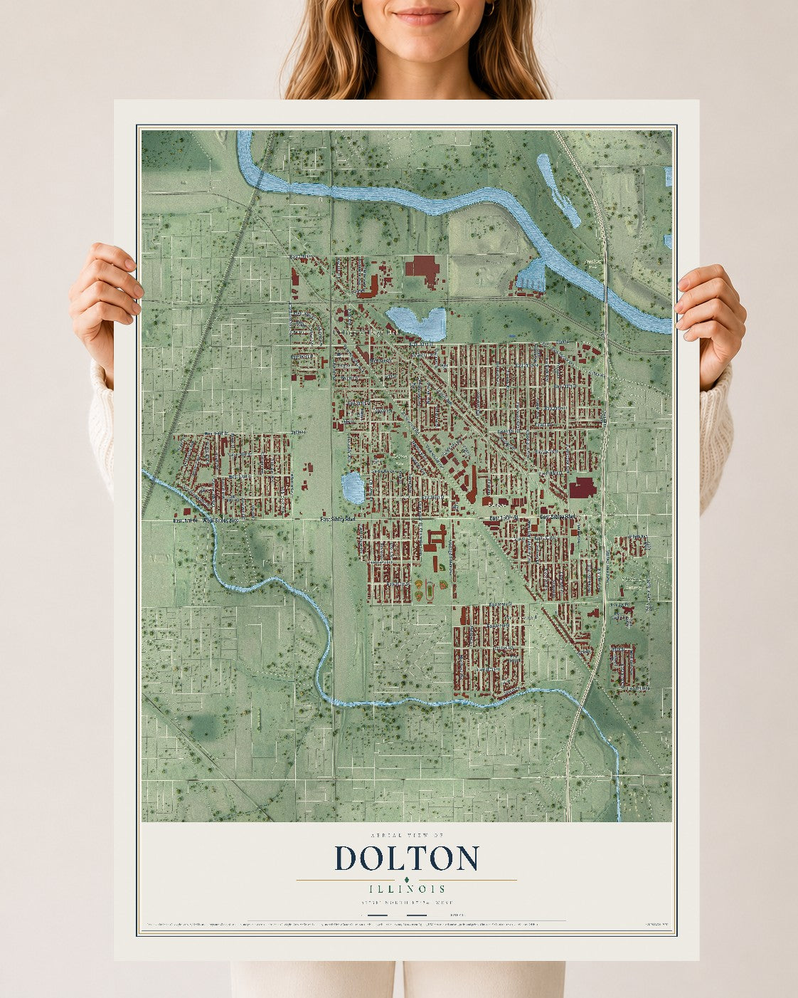 Map of Dolton, Illinois, 24 x 36 inch unframed archival matte print