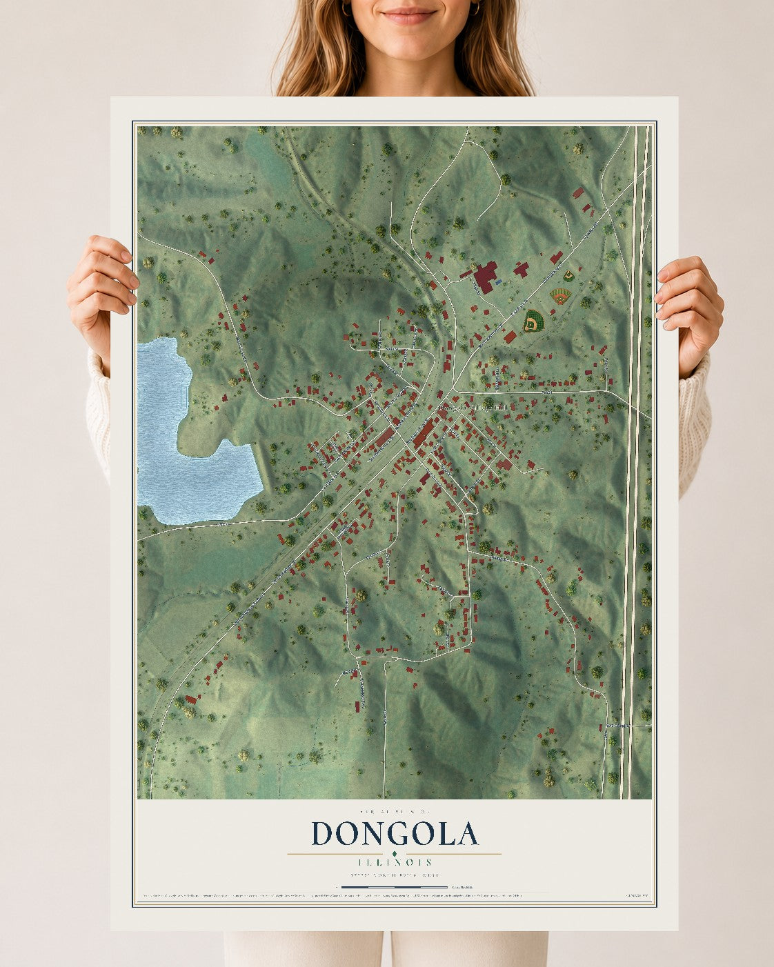 Map of Dongola, Illinois, 24 x 36 inch unframed archival matte print