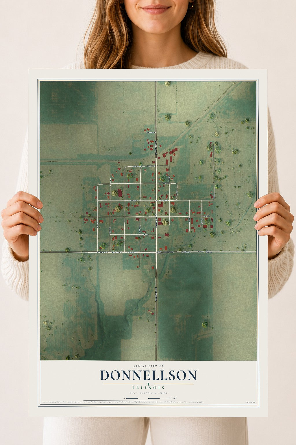 Map of Donnellson, Illinois, 18 x 24 inch unframed archival matte print