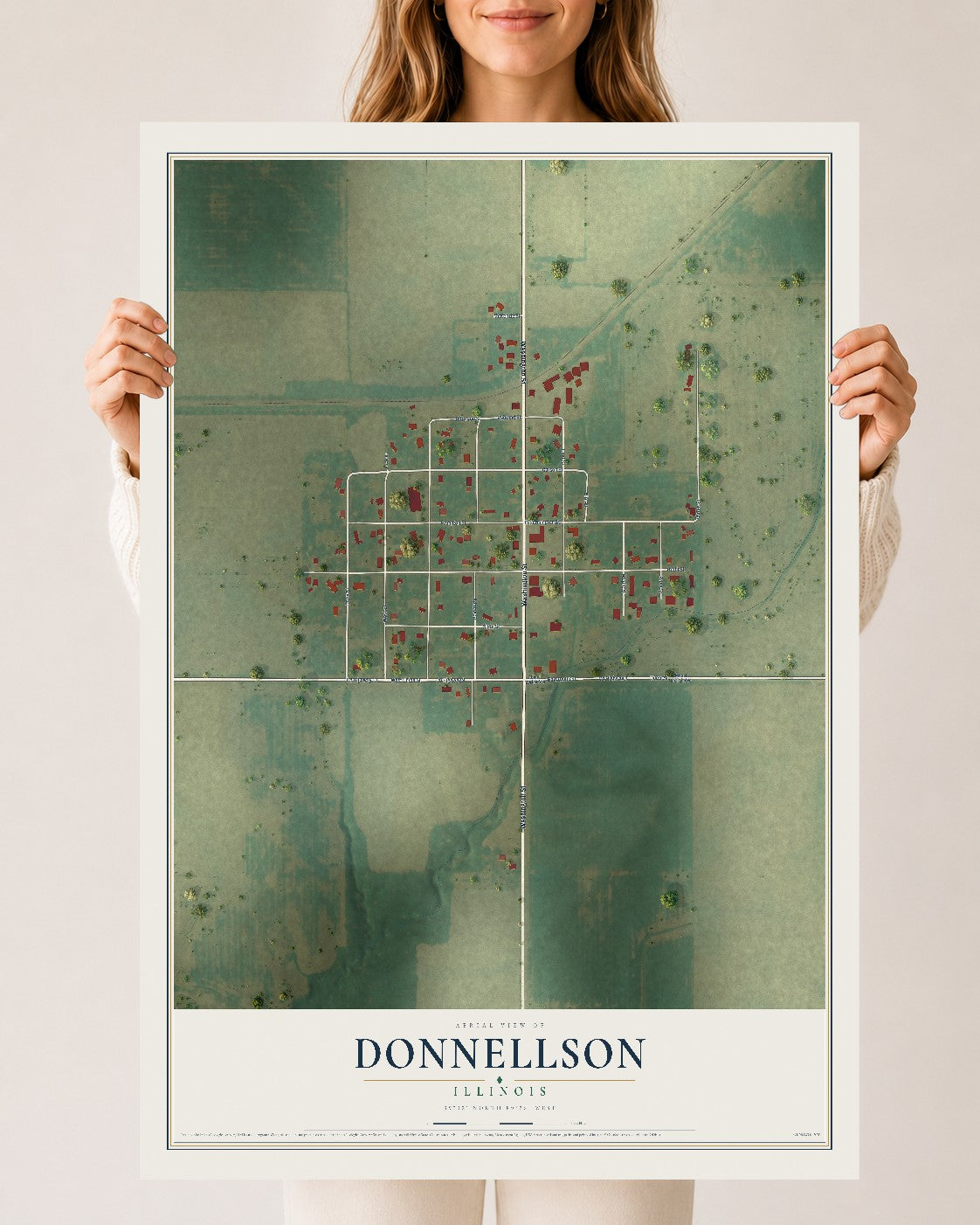 Map of Donnellson, Illinois, 24 x 36 inch unframed archival matte print