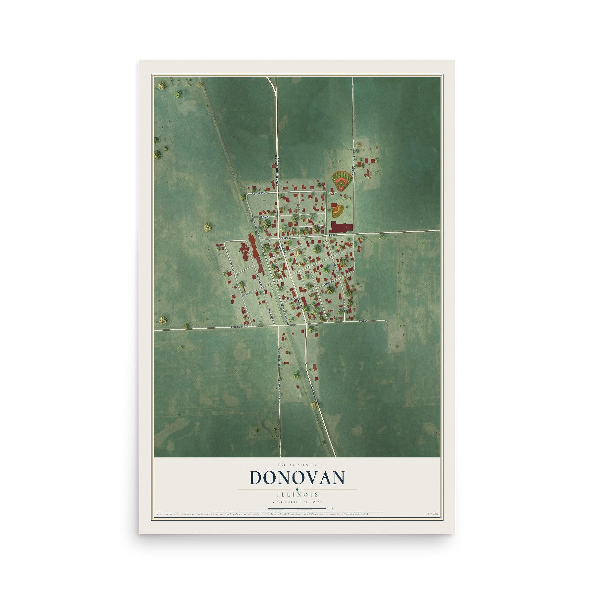 Map of Donovan, Illinois, 12 x 18 inch unframed archival matte print