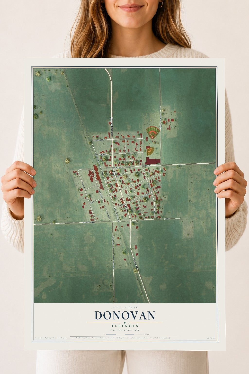 Map of Donovan, Illinois, 18 x 24 inch unframed archival matte print