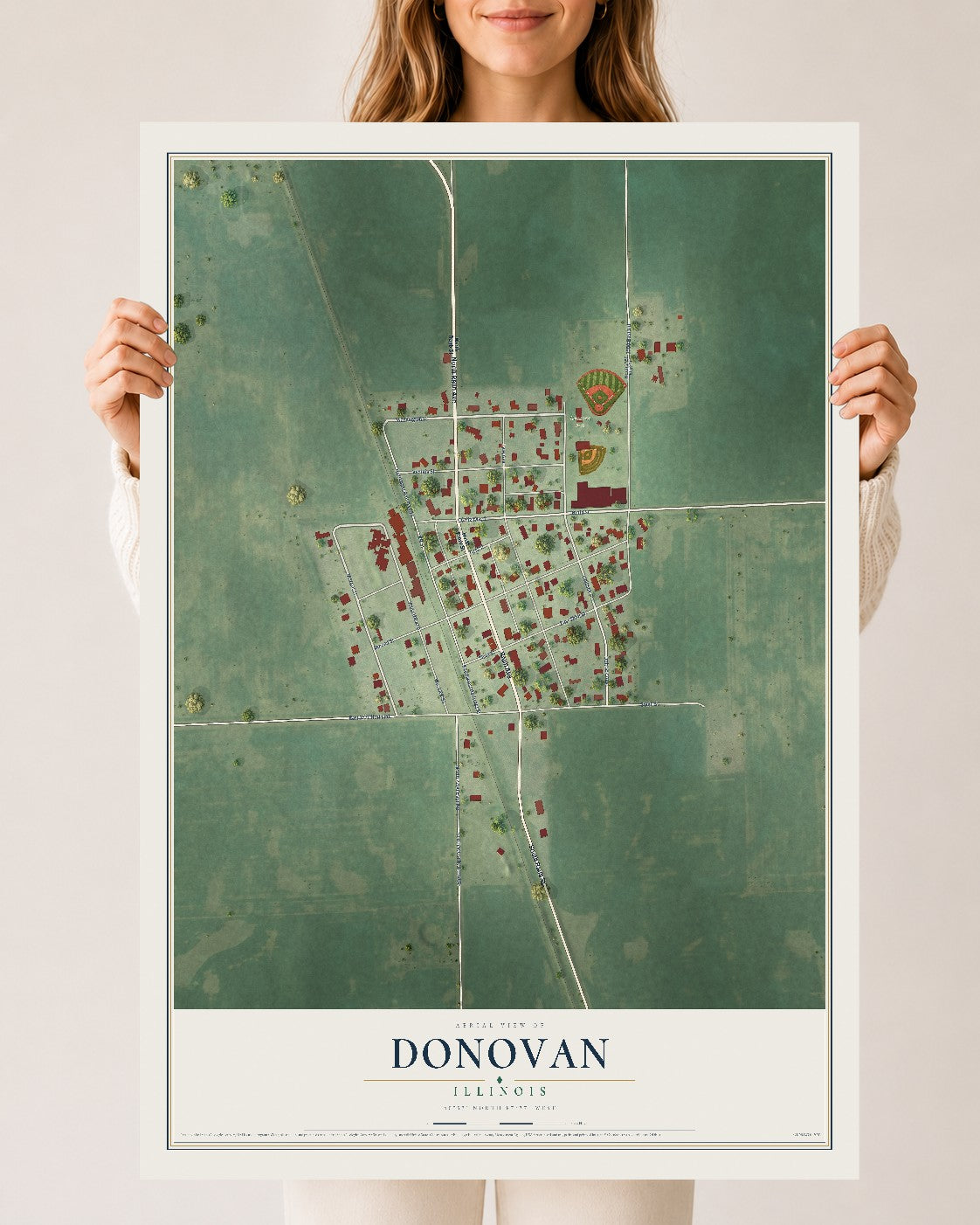 Map of Donovan, Illinois, 24 x 36 inch unframed archival matte print