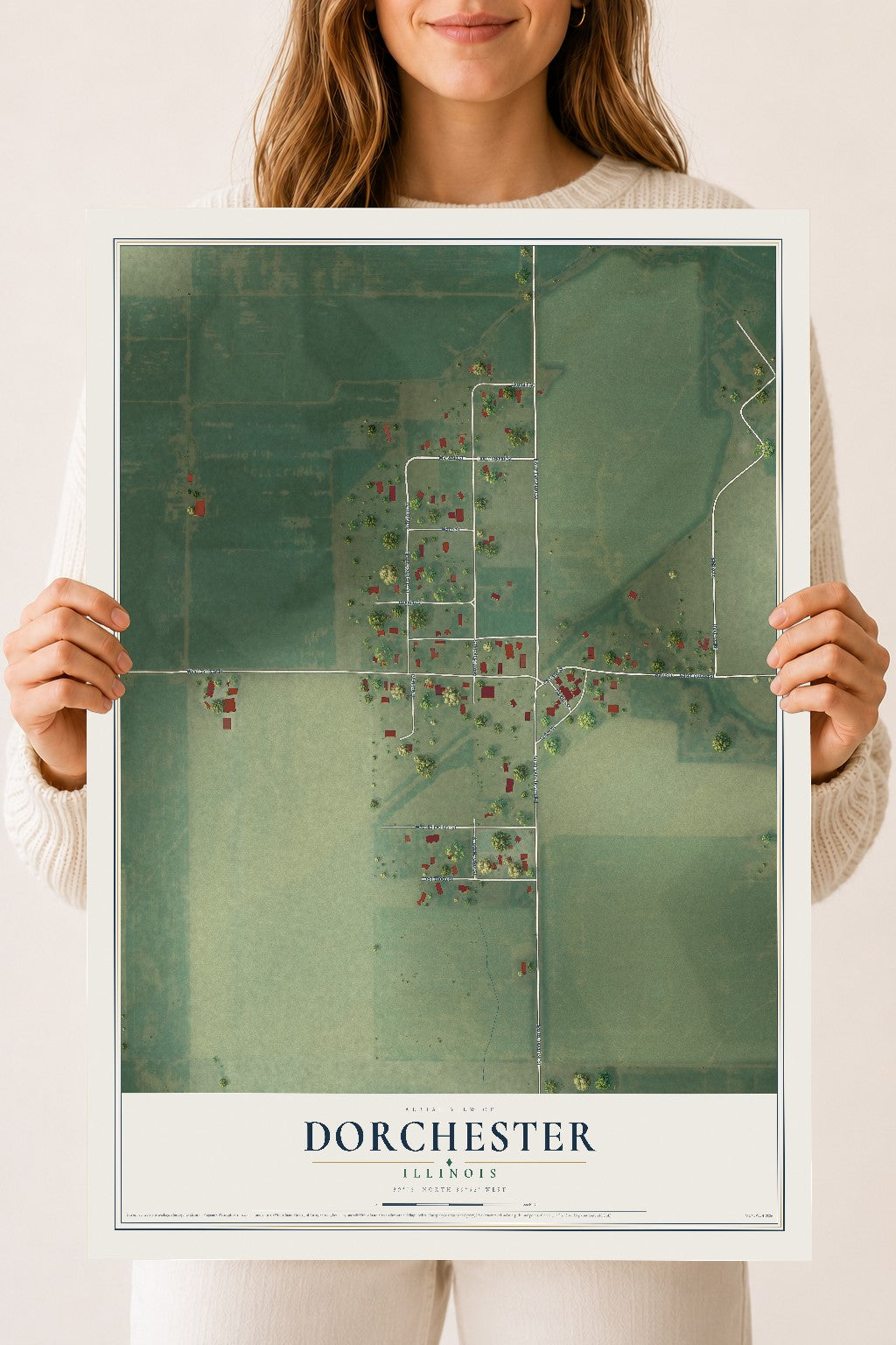 Map of Dorchester, Illinois, 18 x 24 inch unframed archival matte print