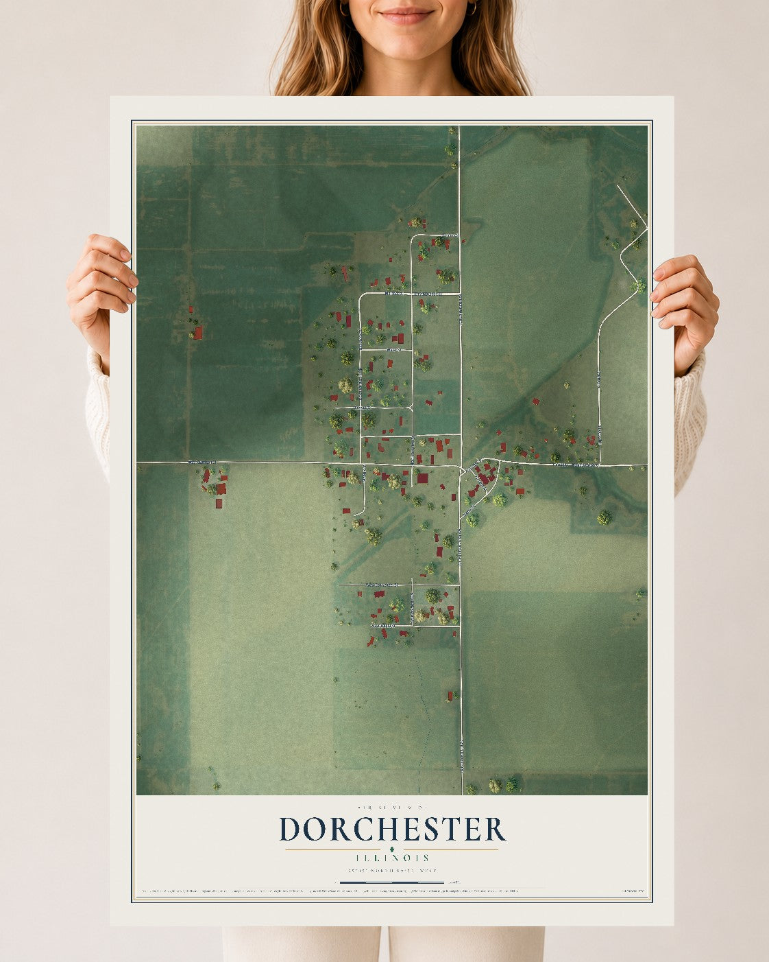 Map of Dorchester, Illinois, 24 x 36 inch unframed archival matte print