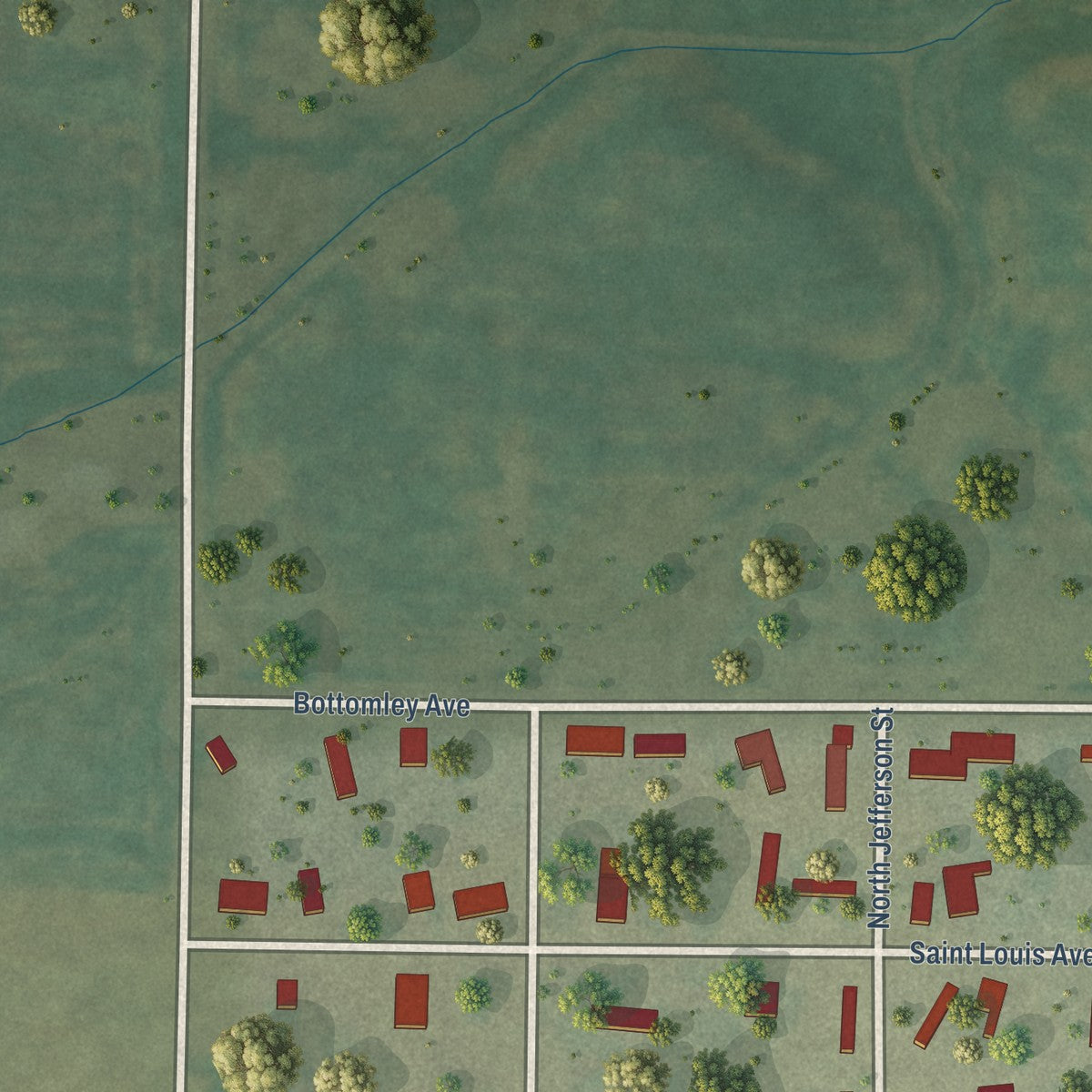 Second close-up of the map of Dowell, Illinois print showing more streets and buildings