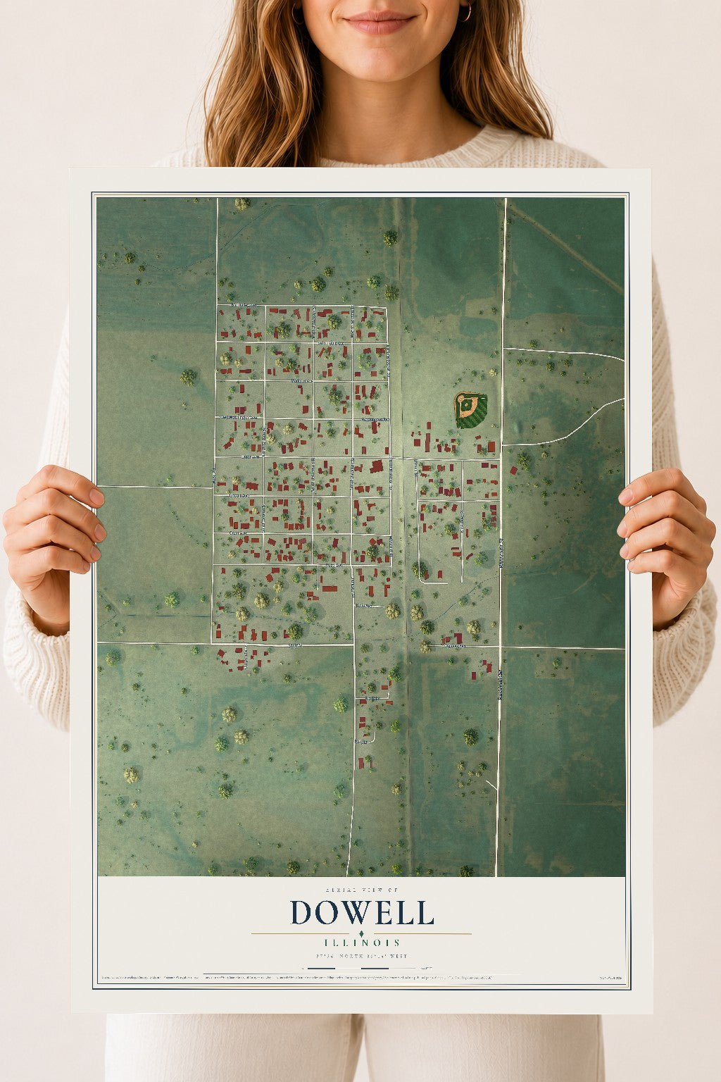 Map of Dowell, Illinois, 18 x 24 inch unframed archival matte print