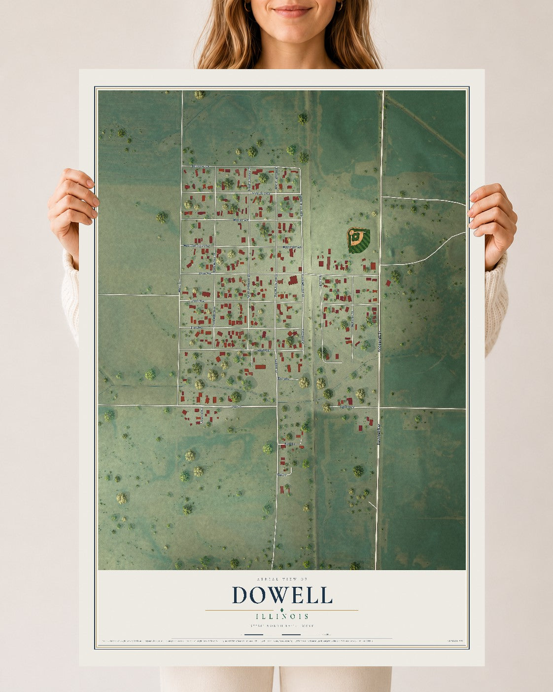 Map of Dowell, Illinois, 24 x 36 inch unframed archival matte print
