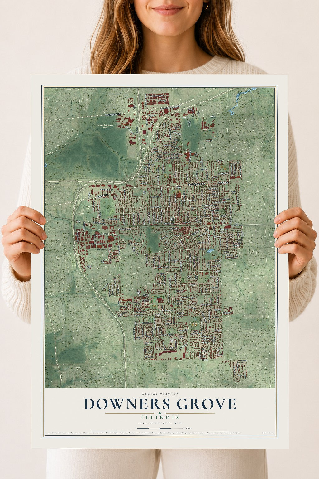 Map of Downers Grove, Illinois, 18 x 24 inch unframed archival matte print