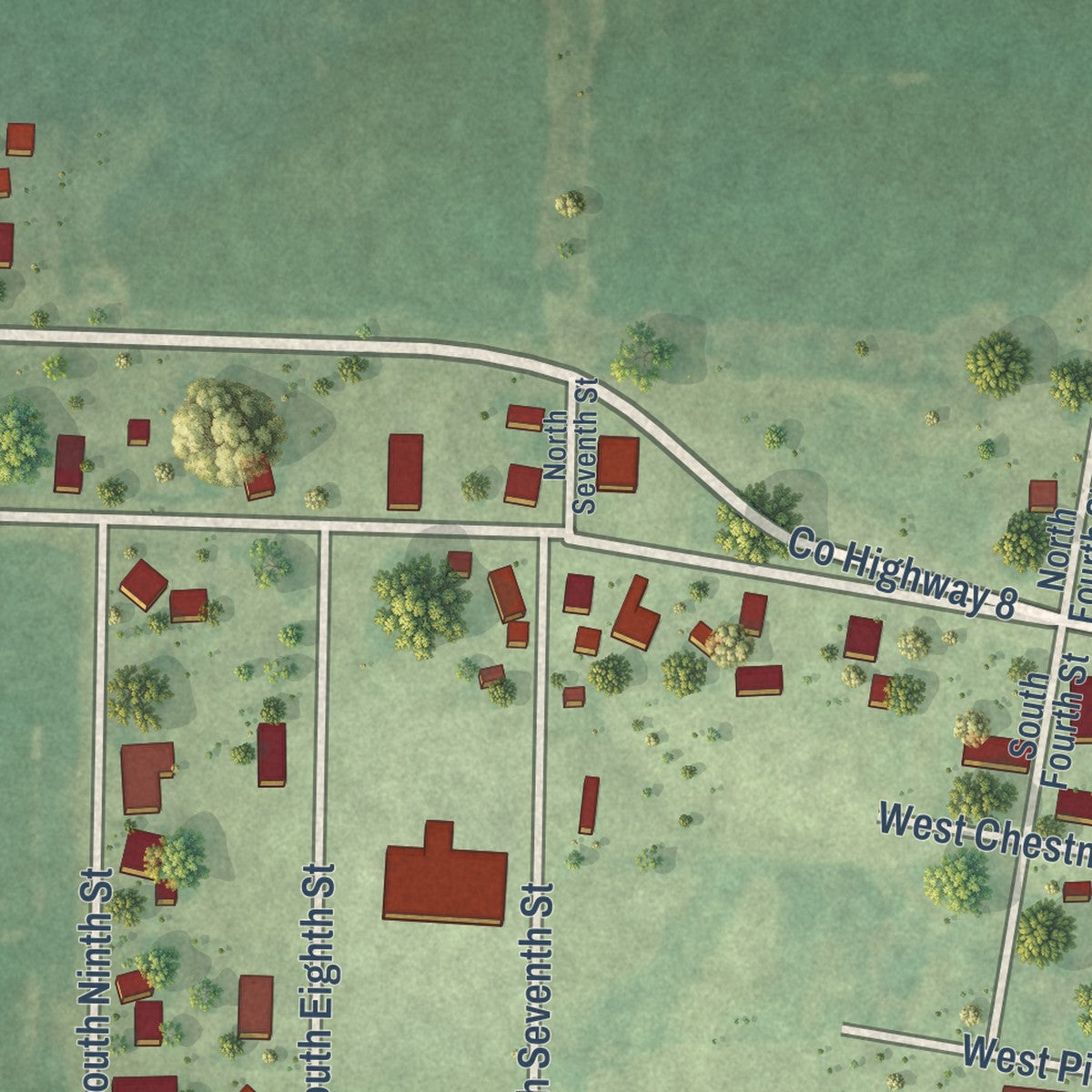 Second close-up of the map of Du Bois, Illinois print showing more streets and buildings