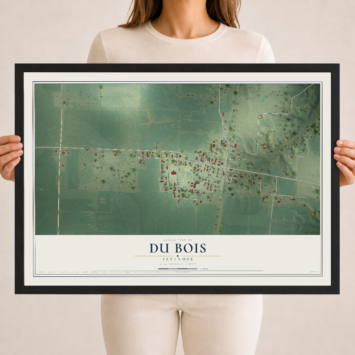 Map of Du Bois, Illinois, 18 x 24 inch print in a black wood frame