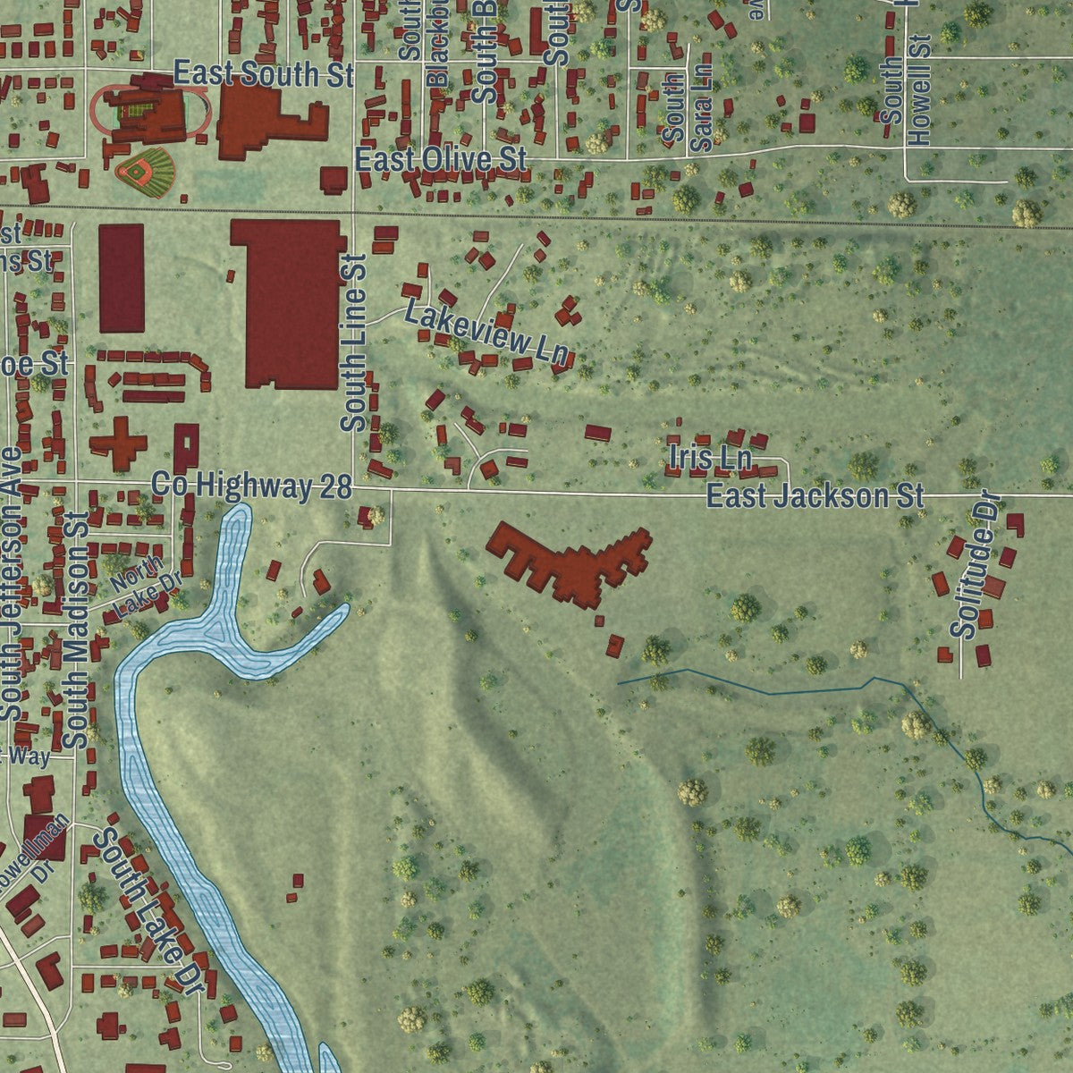 Second close-up of the map of Du Quoin, Illinois print showing more streets and buildings