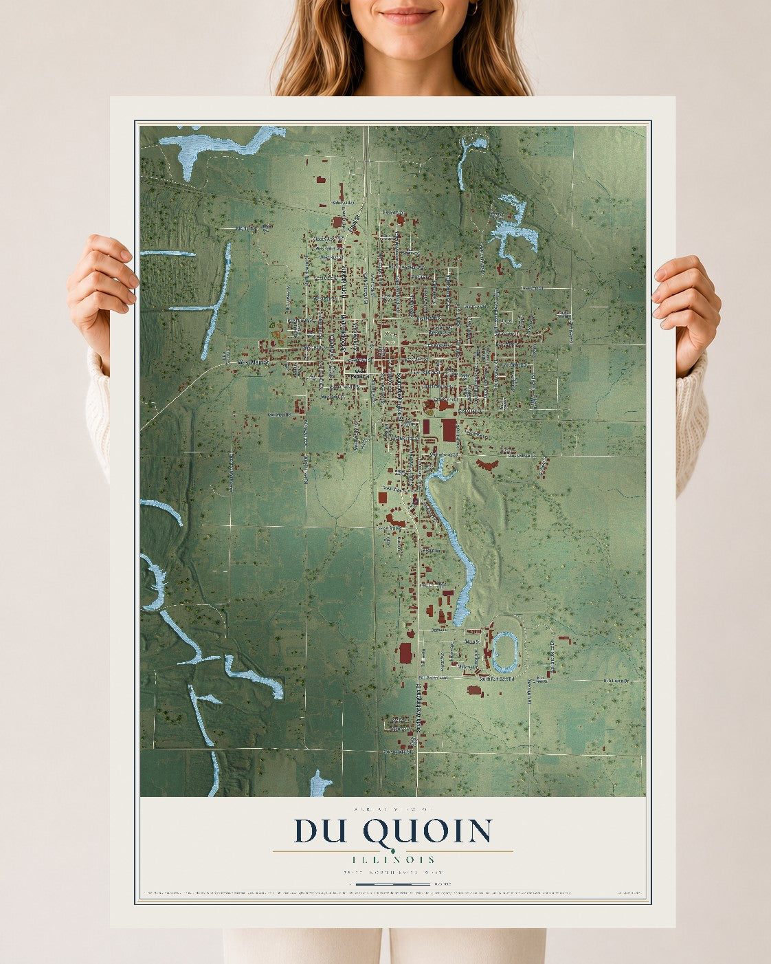 Map of Du Quoin, Illinois, 24 x 36 inch unframed archival matte print