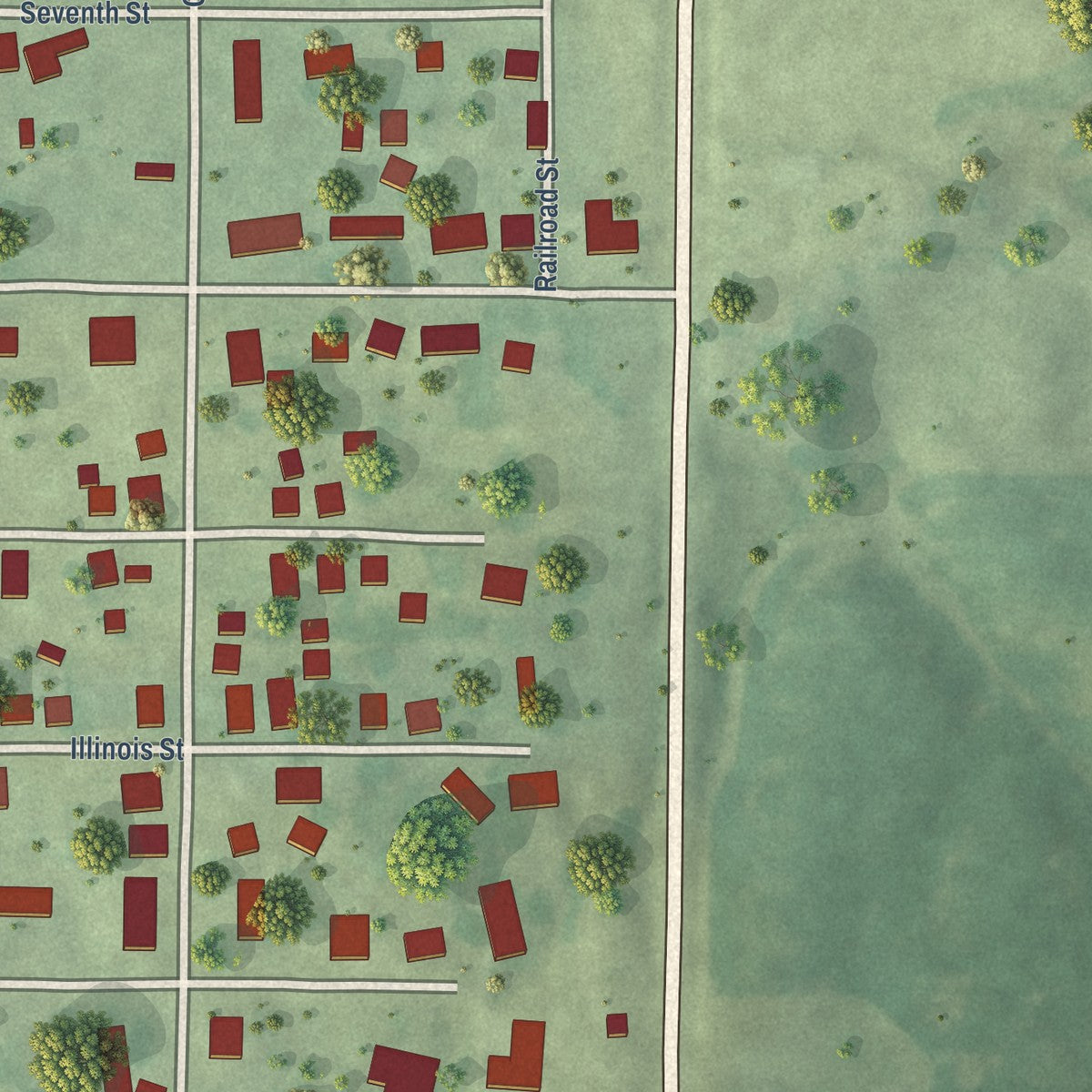 Close-up of the map of Dunfermline, Illinois print showing street and building detail