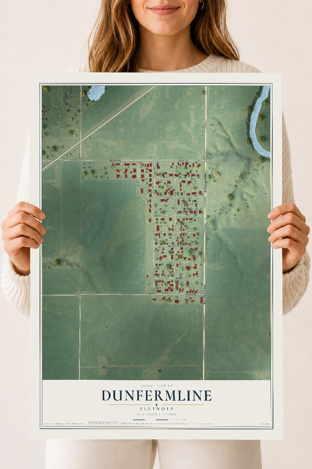Map of Dunfermline, Illinois, 18 x 24 inch unframed archival matte print