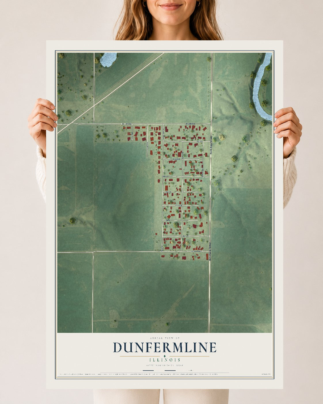 Map of Dunfermline, Illinois, 24 x 36 inch unframed archival matte print