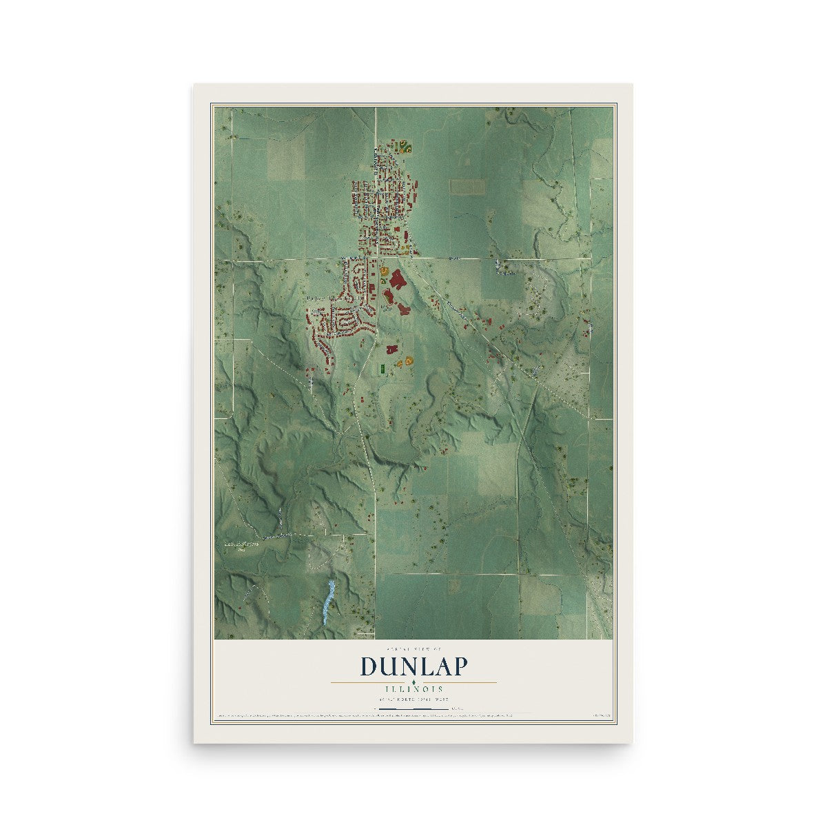 Map of Dunlap, Illinois, 12 x 18 inch unframed archival matte print