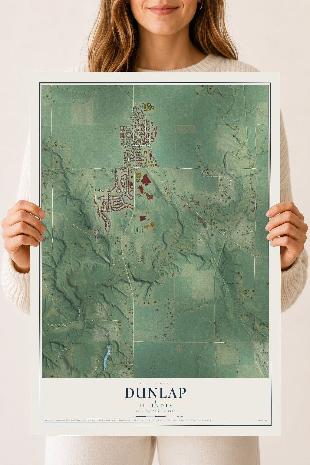 Map of Dunlap, Illinois, 18 x 24 inch unframed archival matte print