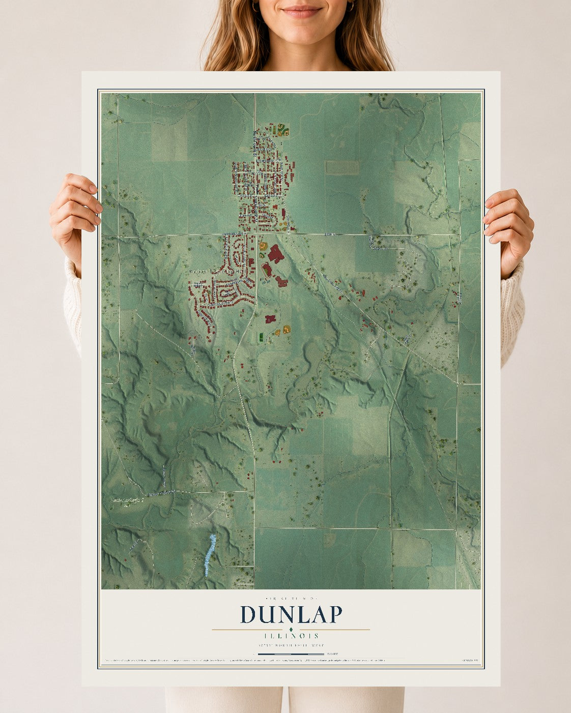 Map of Dunlap, Illinois, 24 x 36 inch unframed archival matte print