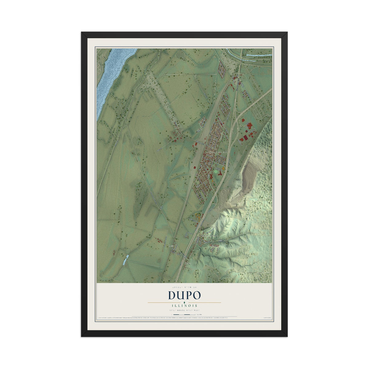 Map of Dupo, Illinois, 12 x 18 inch print in a black wood frame