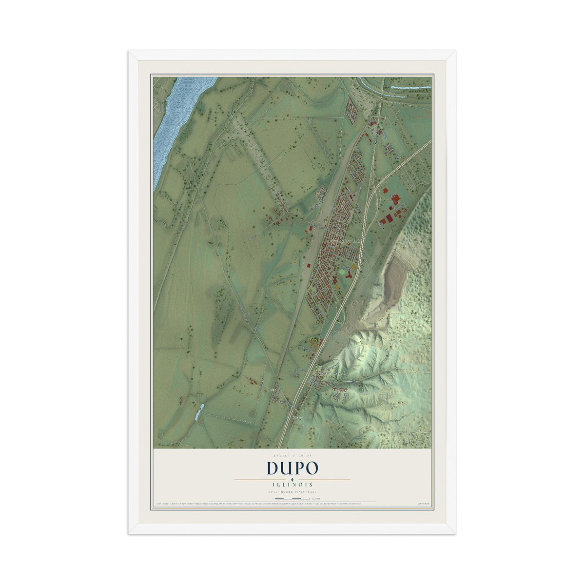 Map of Dupo, Illinois, 12 x 18 inch print in a white wood frame