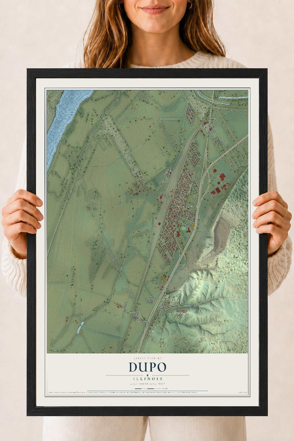 Map of Dupo, Illinois, 18 x 24 inch print in a black wood frame