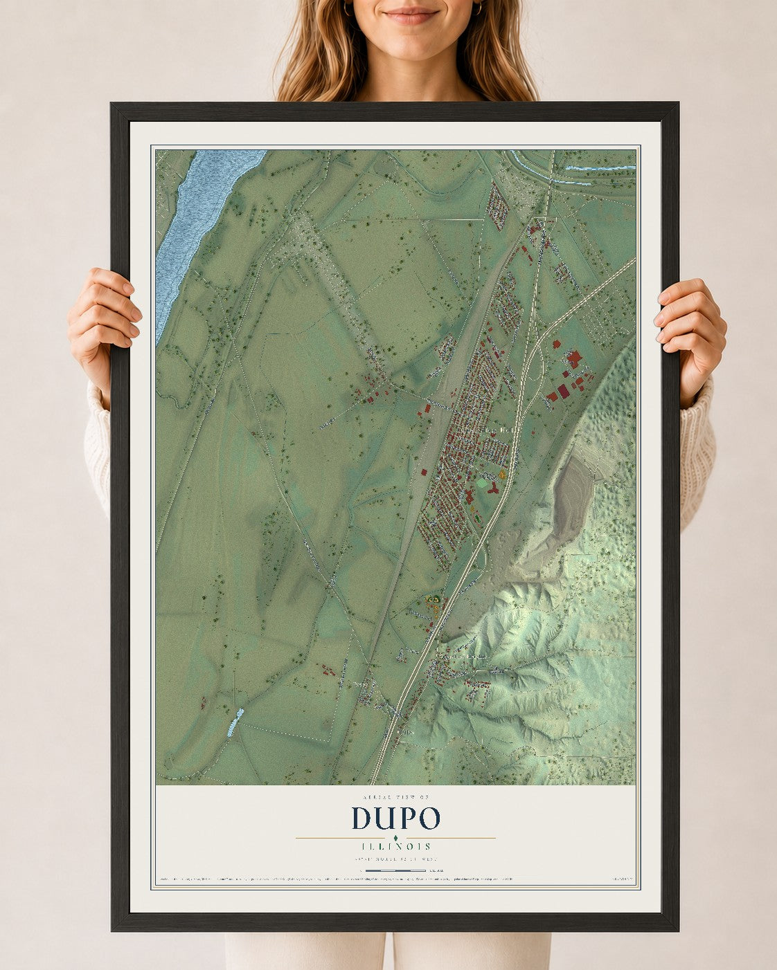 Map of Dupo, Illinois, 24 x 36 inch print in a black wood frame
