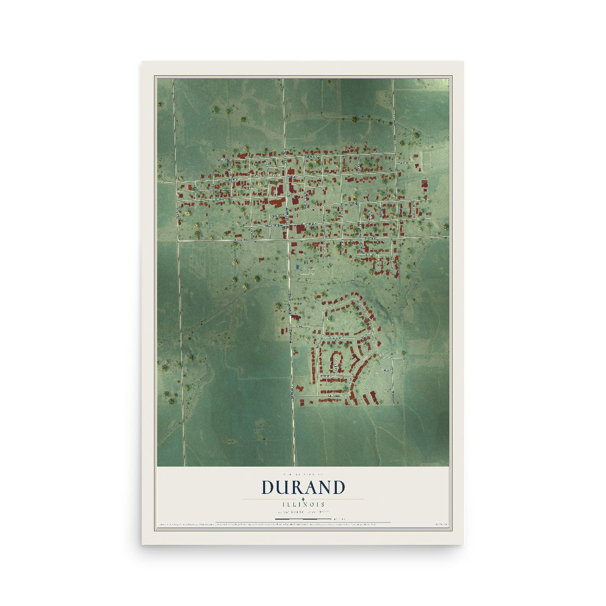 Map of Durand, Illinois, 12 x 18 inch unframed archival matte print