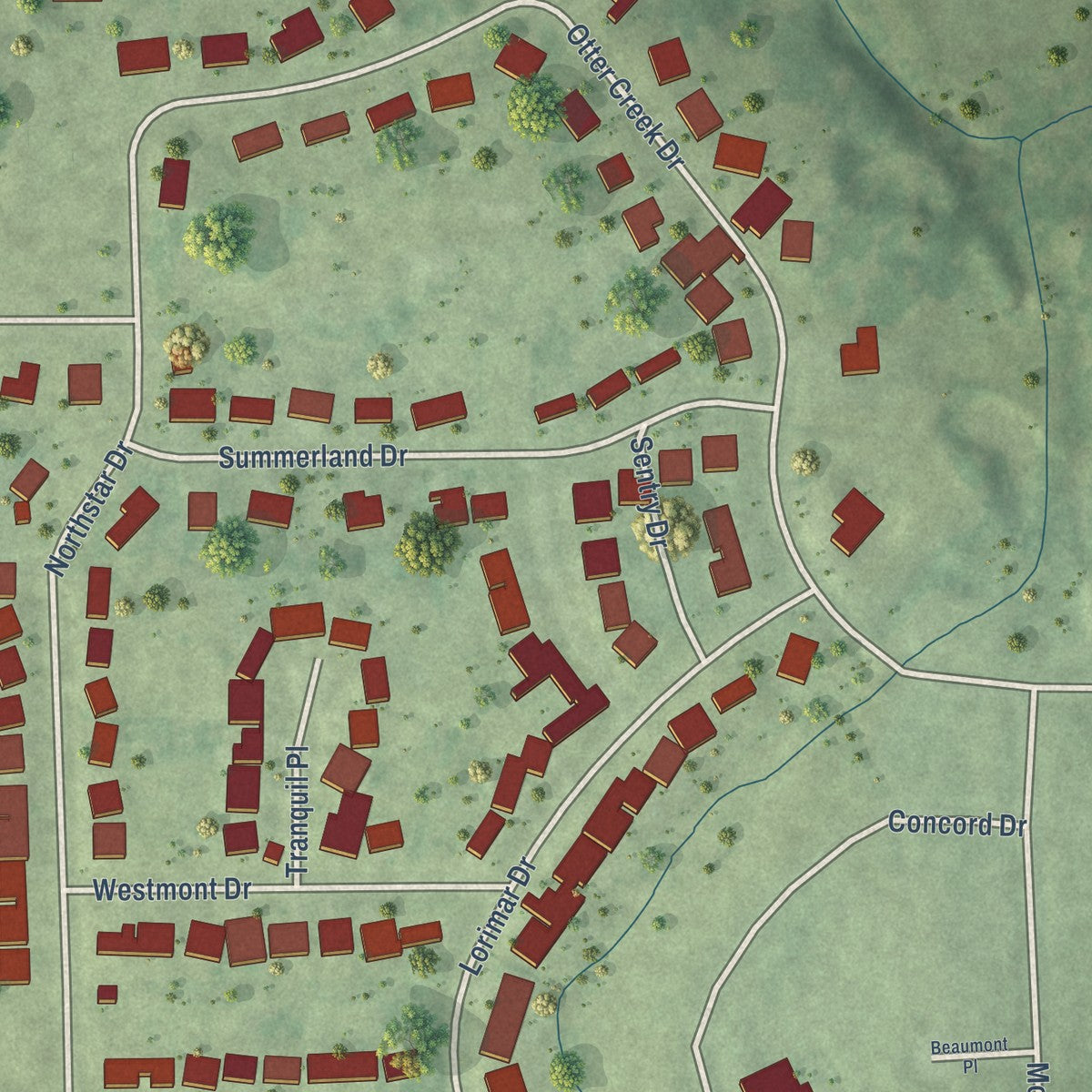 Second close-up of the map of Durand, Illinois print showing more streets and buildings