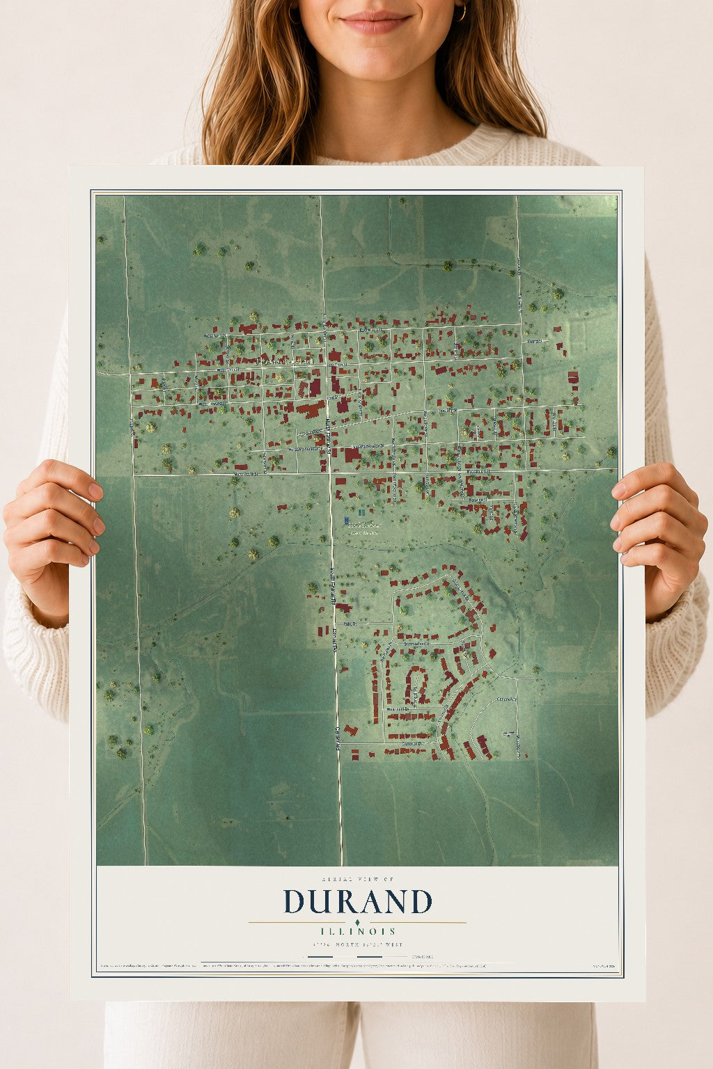 Map of Durand, Illinois, 18 x 24 inch unframed archival matte print