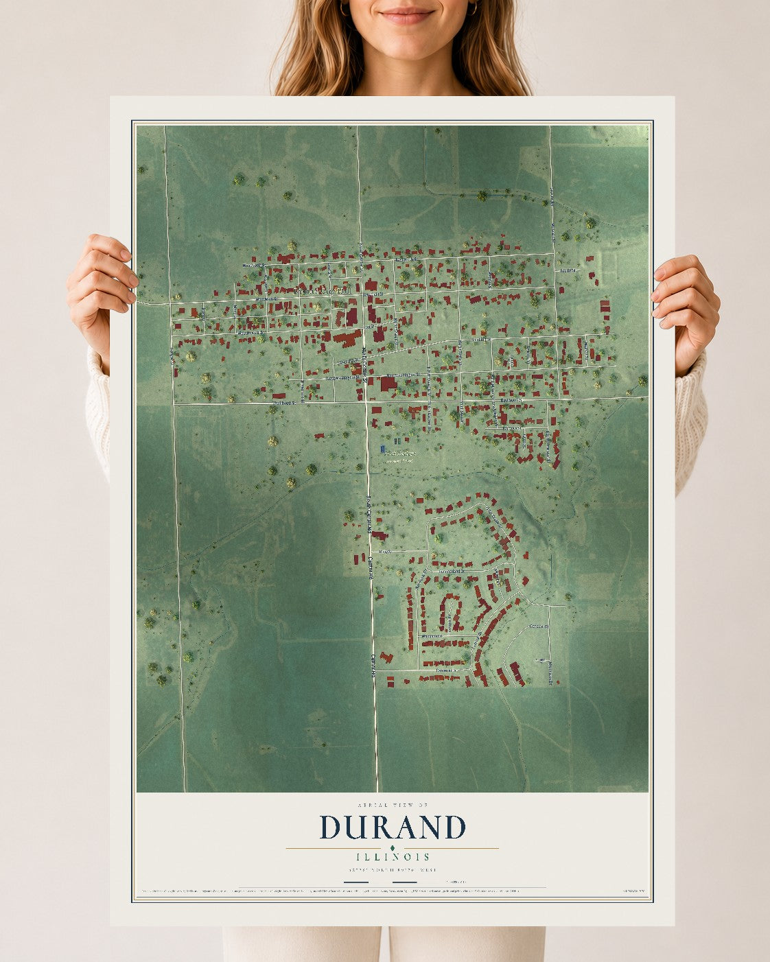 Map of Durand, Illinois, 24 x 36 inch unframed archival matte print
