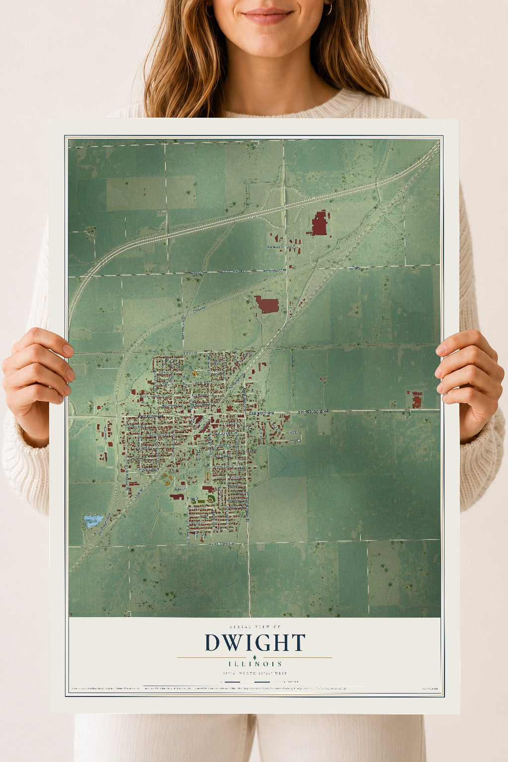 Map of Dwight, Illinois, 18 x 24 inch unframed archival matte print
