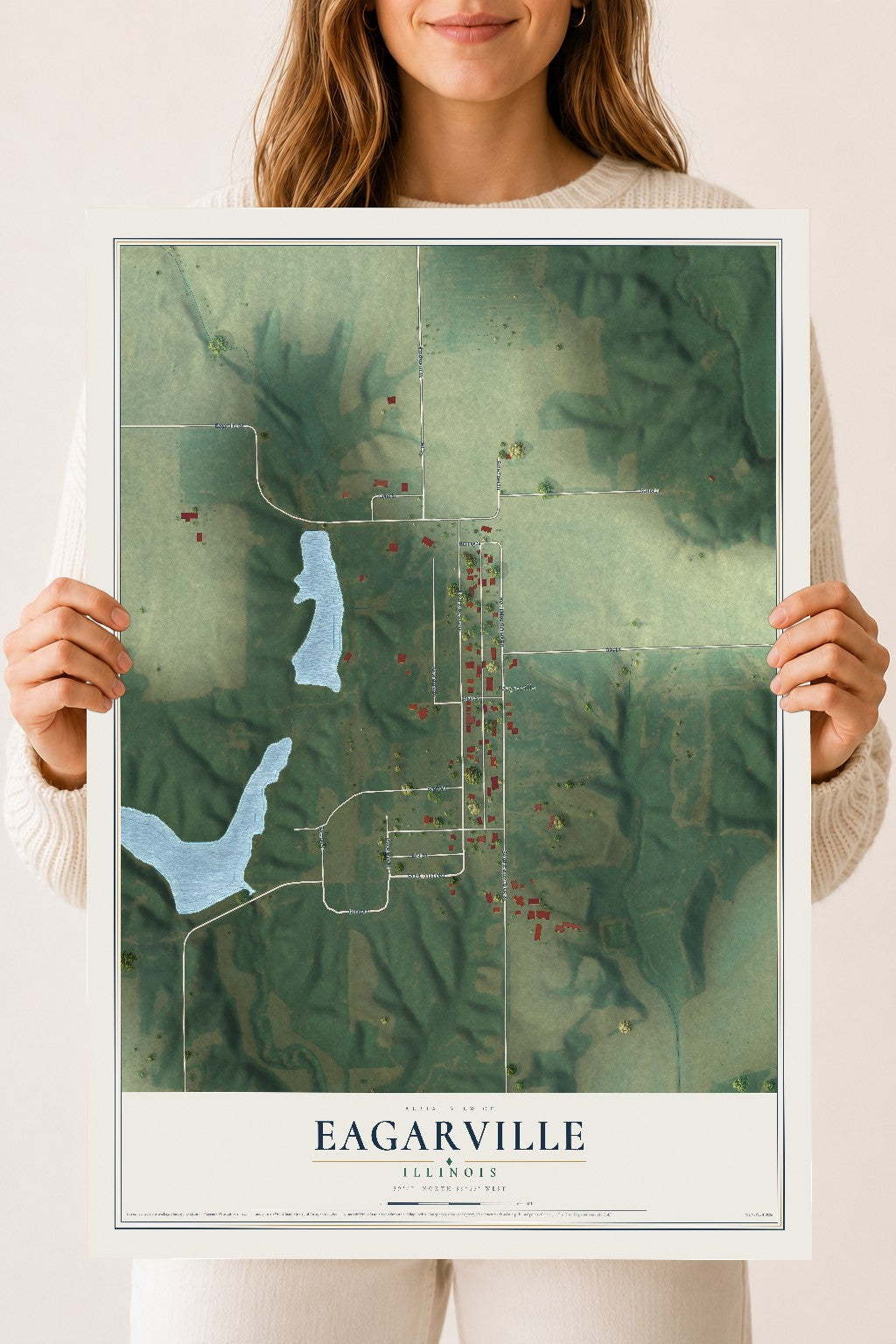 Map of Eagarville, Illinois, 18 x 24 inch unframed archival matte print