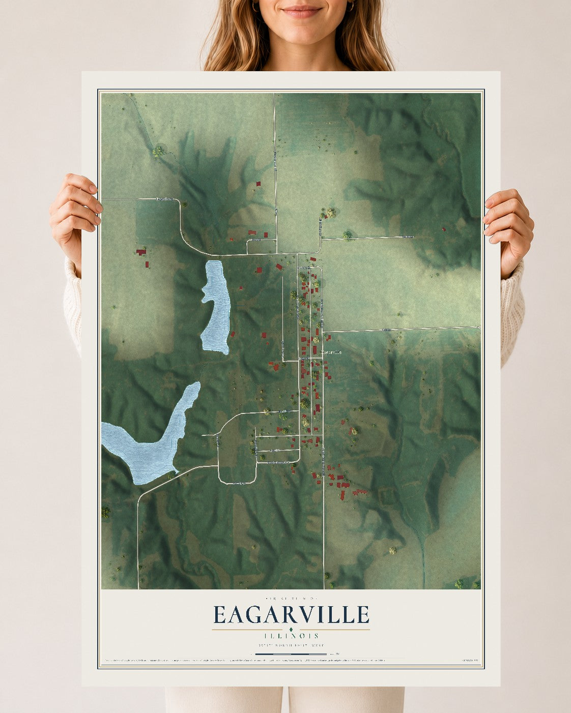 Map of Eagarville, Illinois, 24 x 36 inch unframed archival matte print