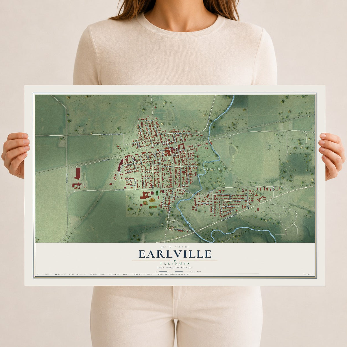Map of Earlville, Illinois, 12 x 18 inch unframed archival matte print